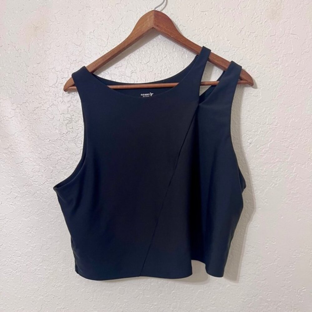 Old Navy Active Powersoft Asymmetrical Crop Tank Top Black XXL Built-In Bra